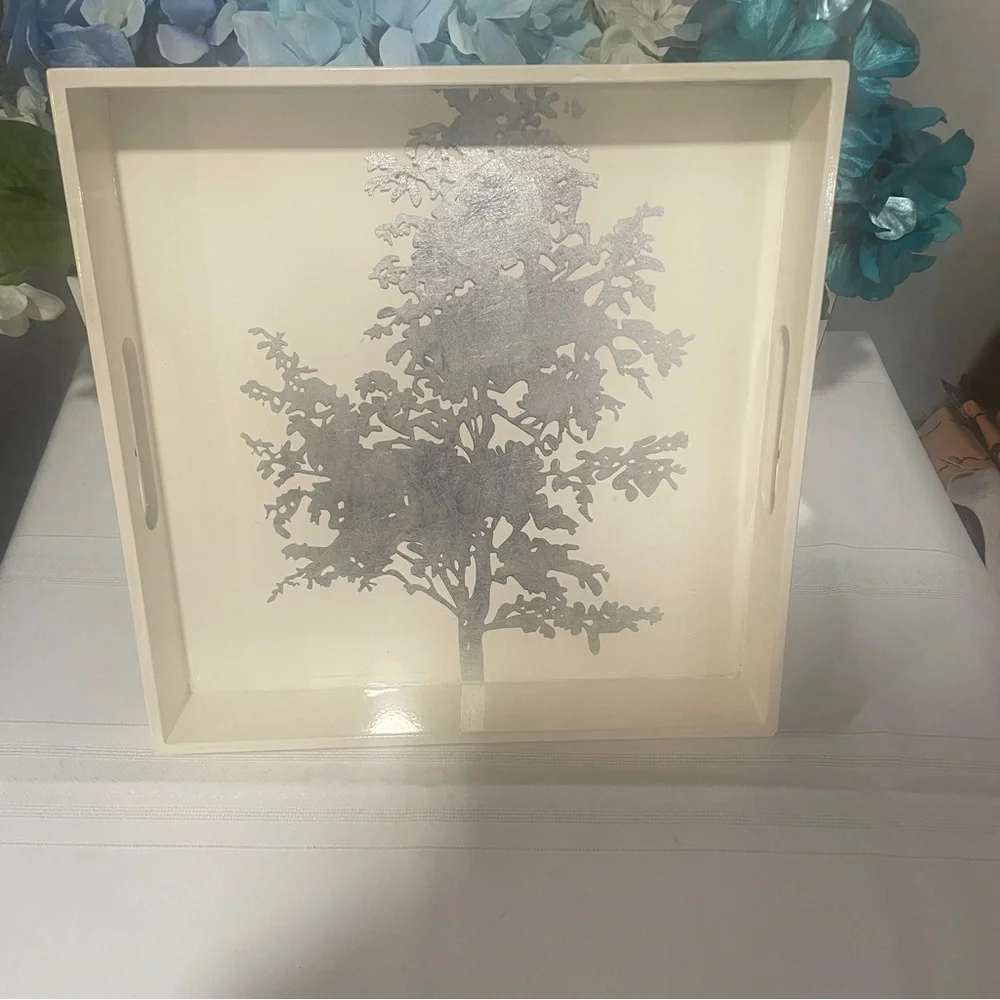 West Elm Silver and White Lacquered Tray